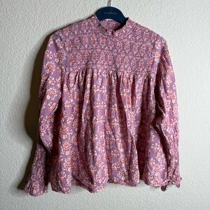 Sohana Smocked Yoke Top Floral Printed Cotton Tunic Top